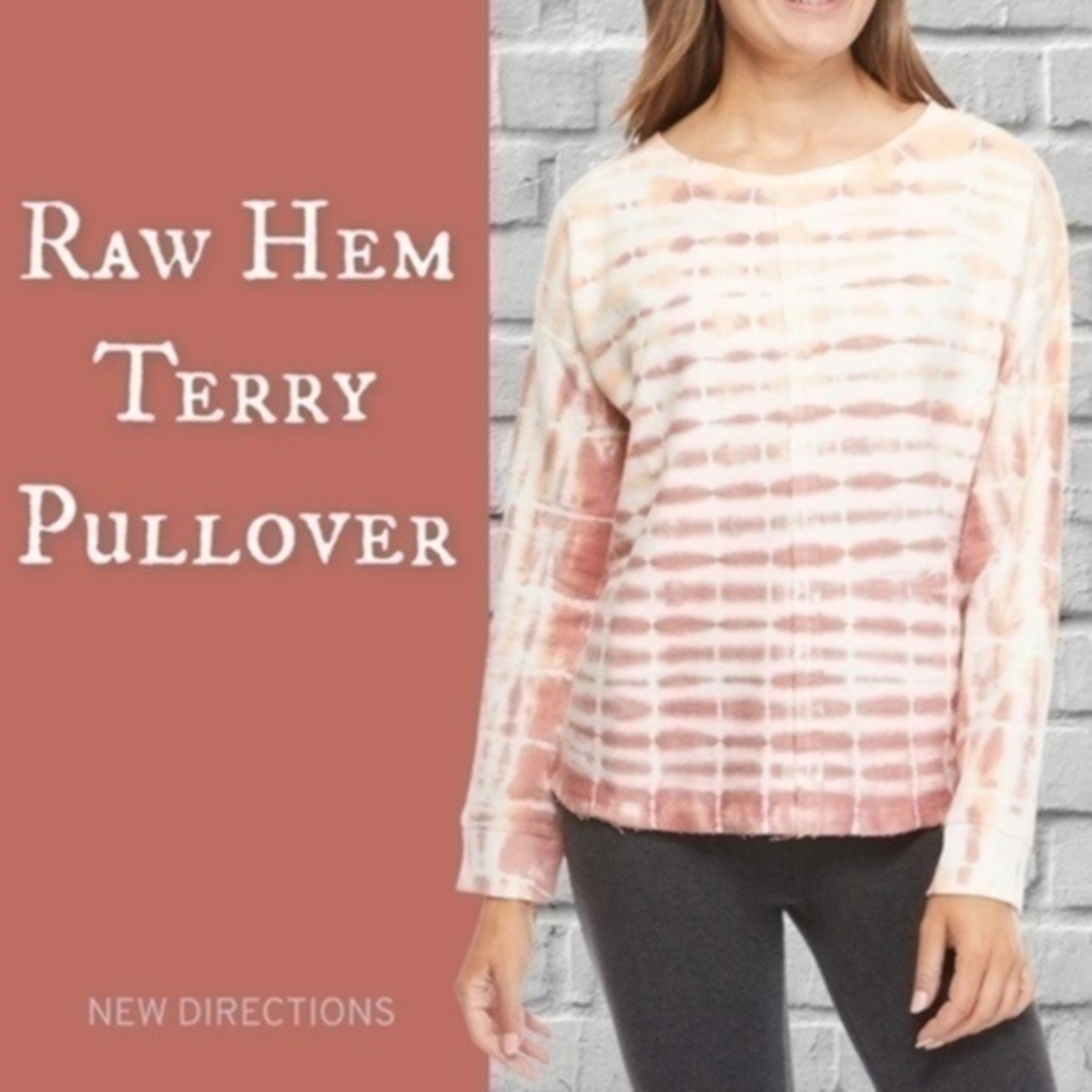 NEW DIRECTIONS NWT Exposed Raw Seam Cotton (Terry) Tie-Dye Pullover Top/LG